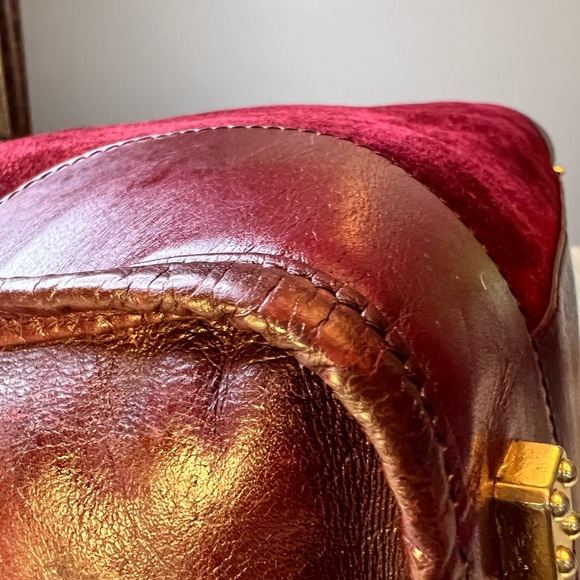 LOEWE Amazona Burgundy Suede Leather Satchel Handbag Bag - Picture 11 of 17